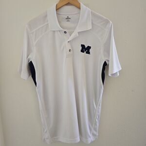 Michigan Wolverines Knights Apparel Polo Shirt Mens sz Medium White Logo